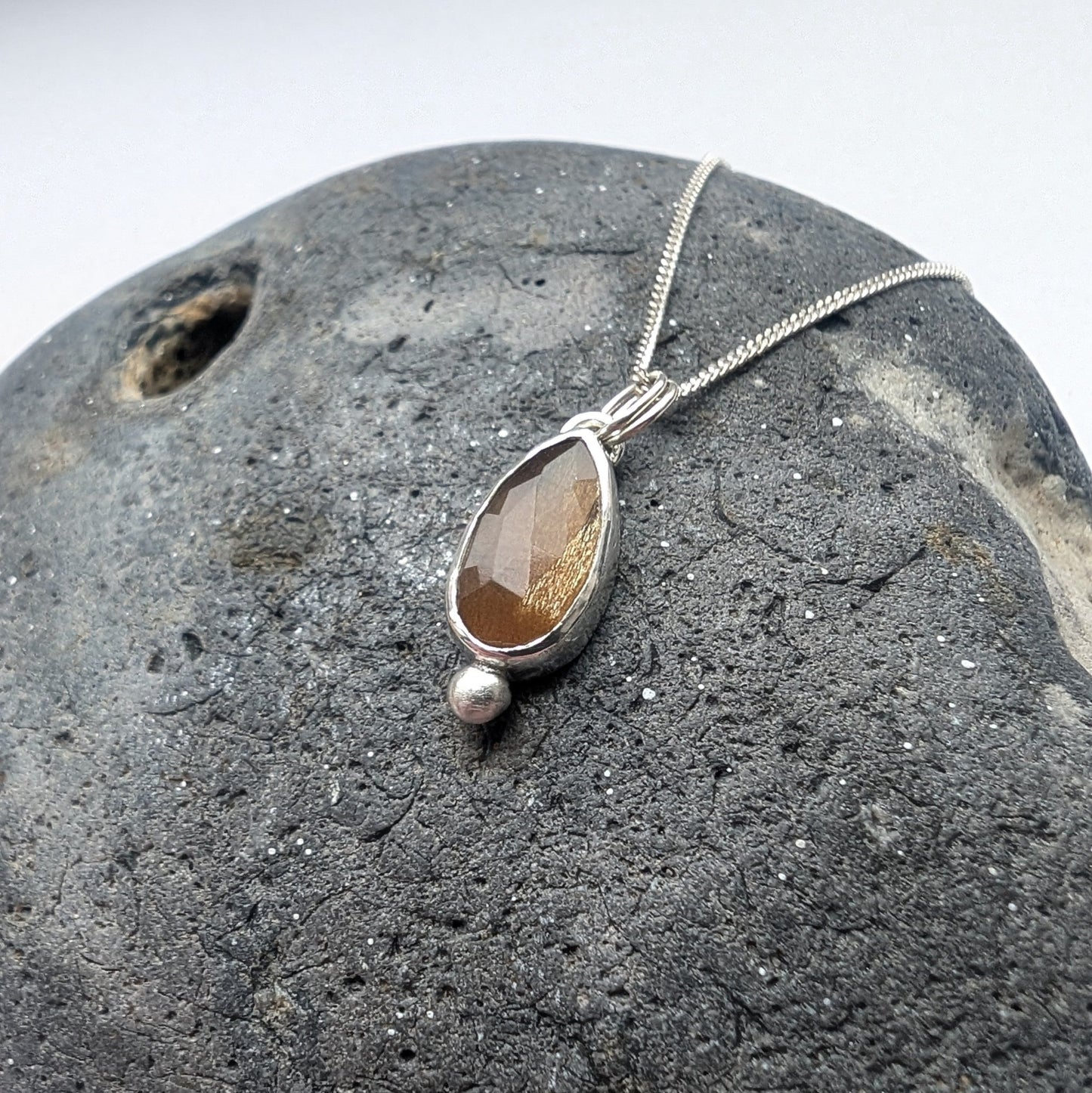 Golden Moonstone Recycled Silver Pendant Necklace - Not Lost Jewellery