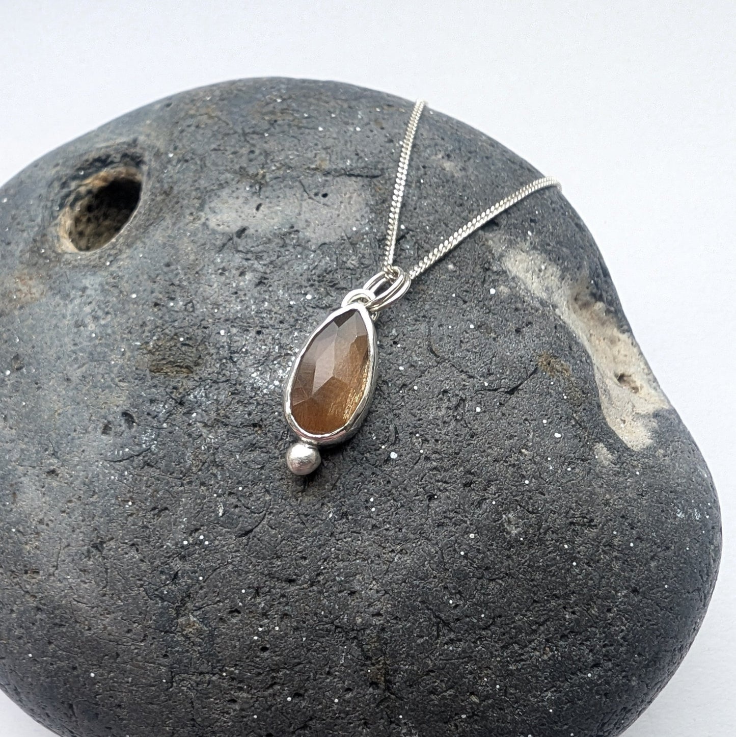 Golden Moonstone Recycled Silver Pendant Necklace - Not Lost Jewellery