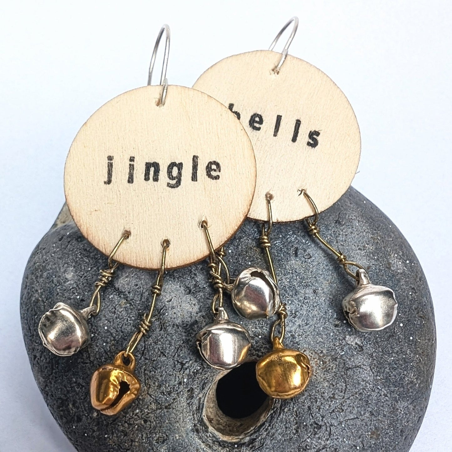Jingle Bells Christmas Dangle Earrings with Recycled Sterling Silver Ear Hooks - Not Lost Jewellery