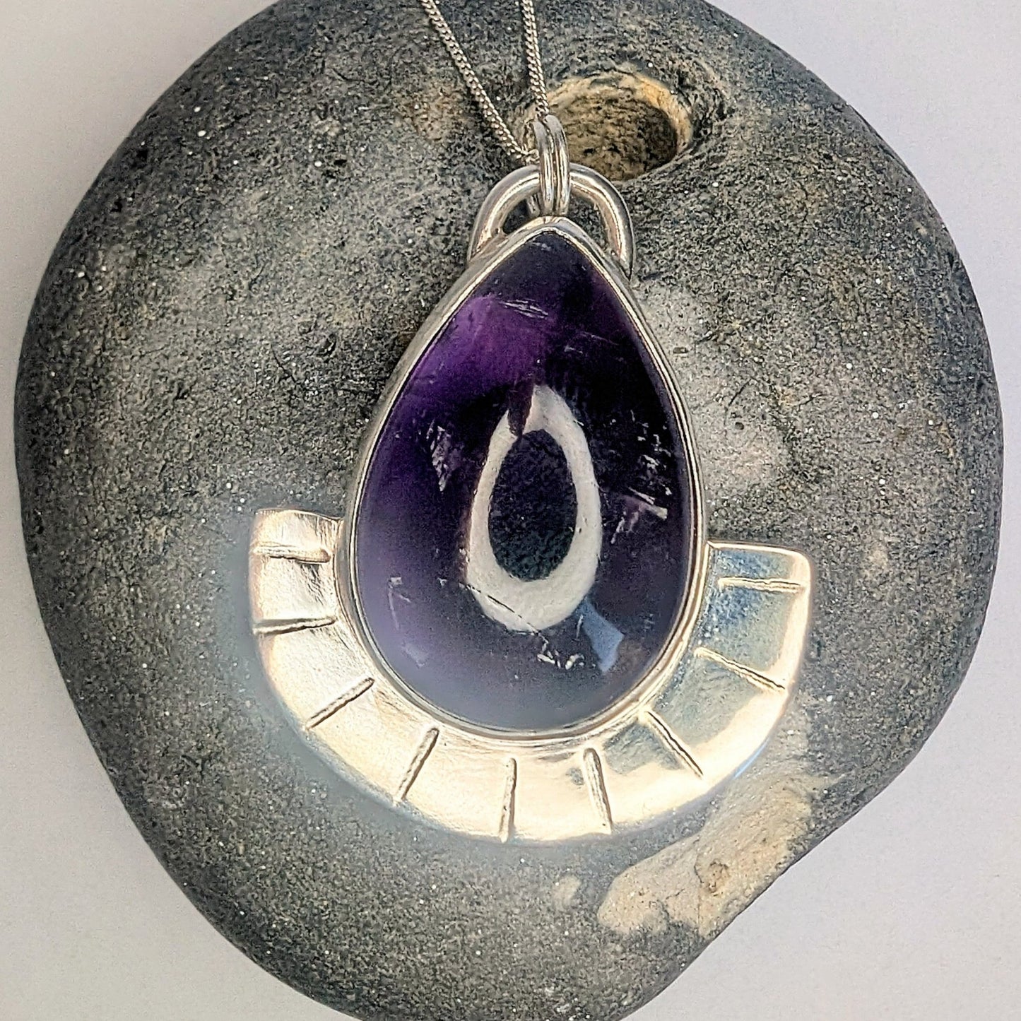 Purple Amethyst Ocean Wave Recycled Silver Pendant Necklace - Not Lost Jewellery