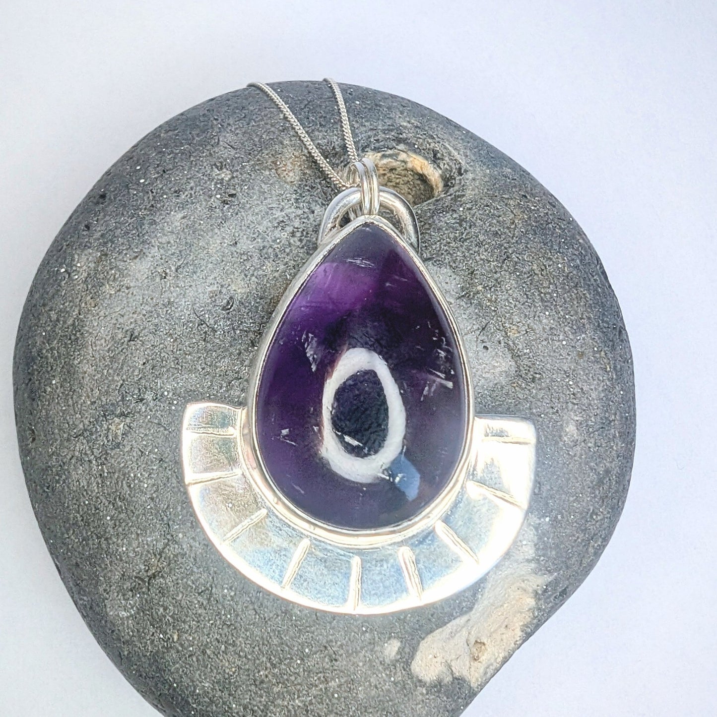 Purple Amethyst Ocean Wave Recycled Silver Pendant Necklace - Not Lost Jewellery