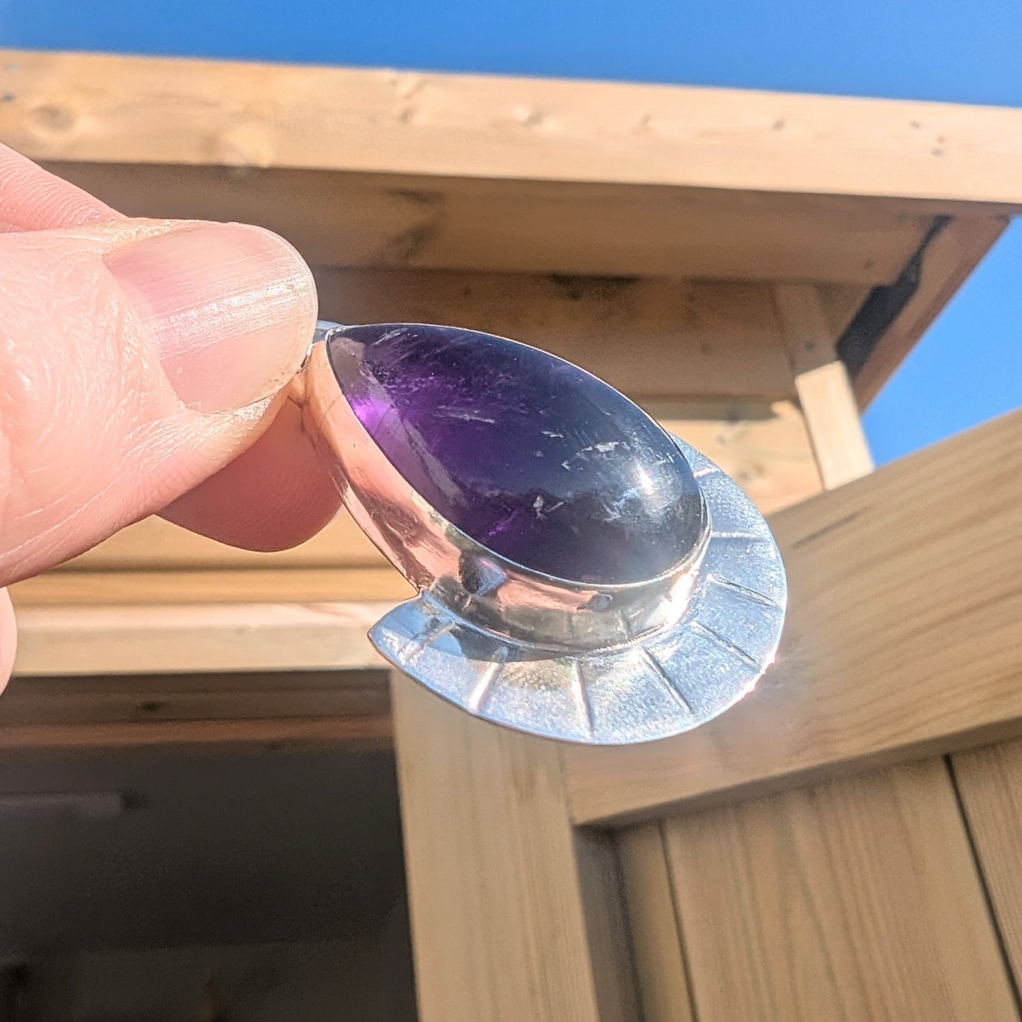 Purple Amethyst Ocean Wave Recycled Silver Pendant Necklace - Not Lost Jewellery
