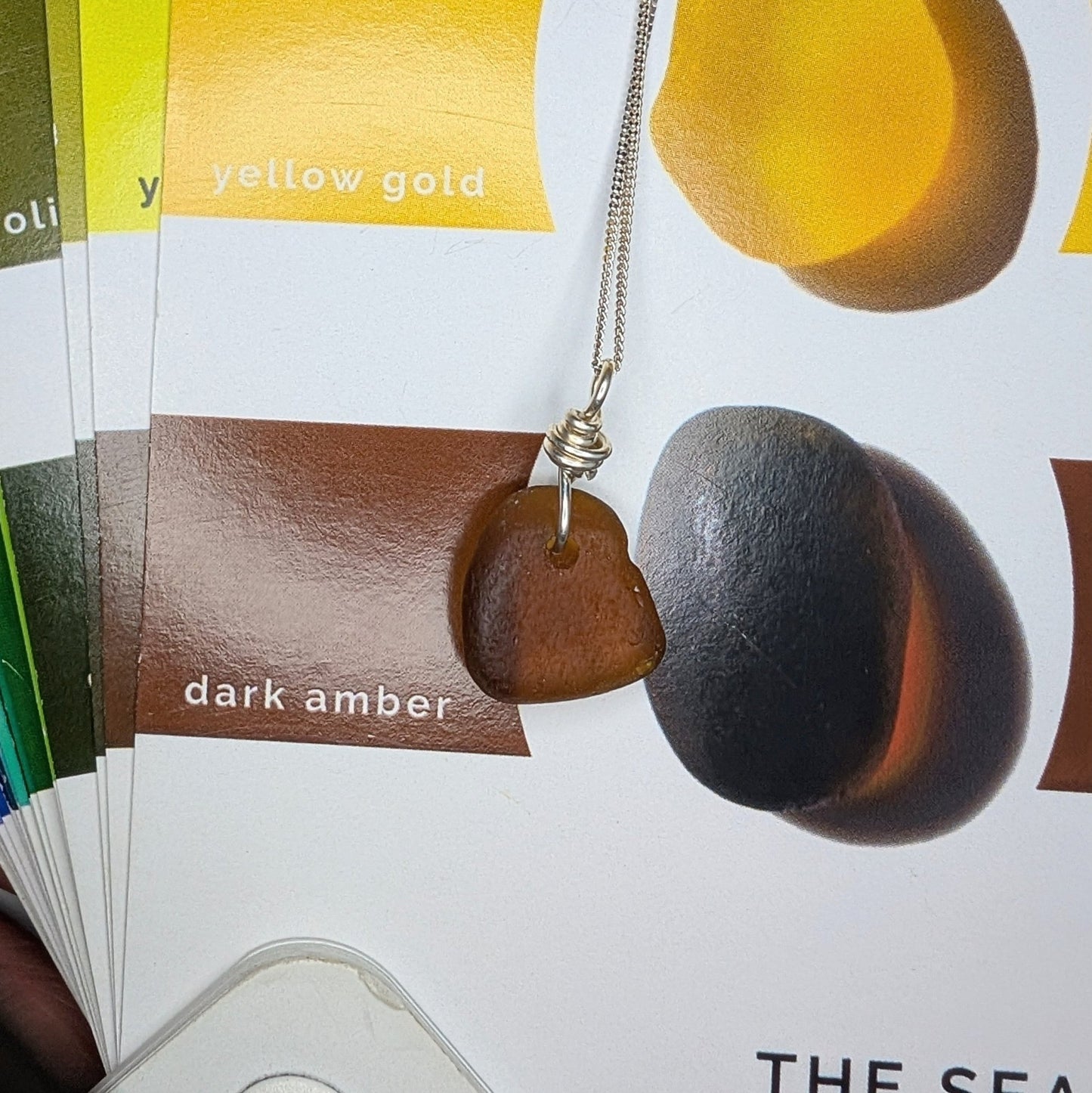 Recycled Silver Wire Wrapped Dark Amber Seaglass Pendant Necklace - Not Lost Jewellery