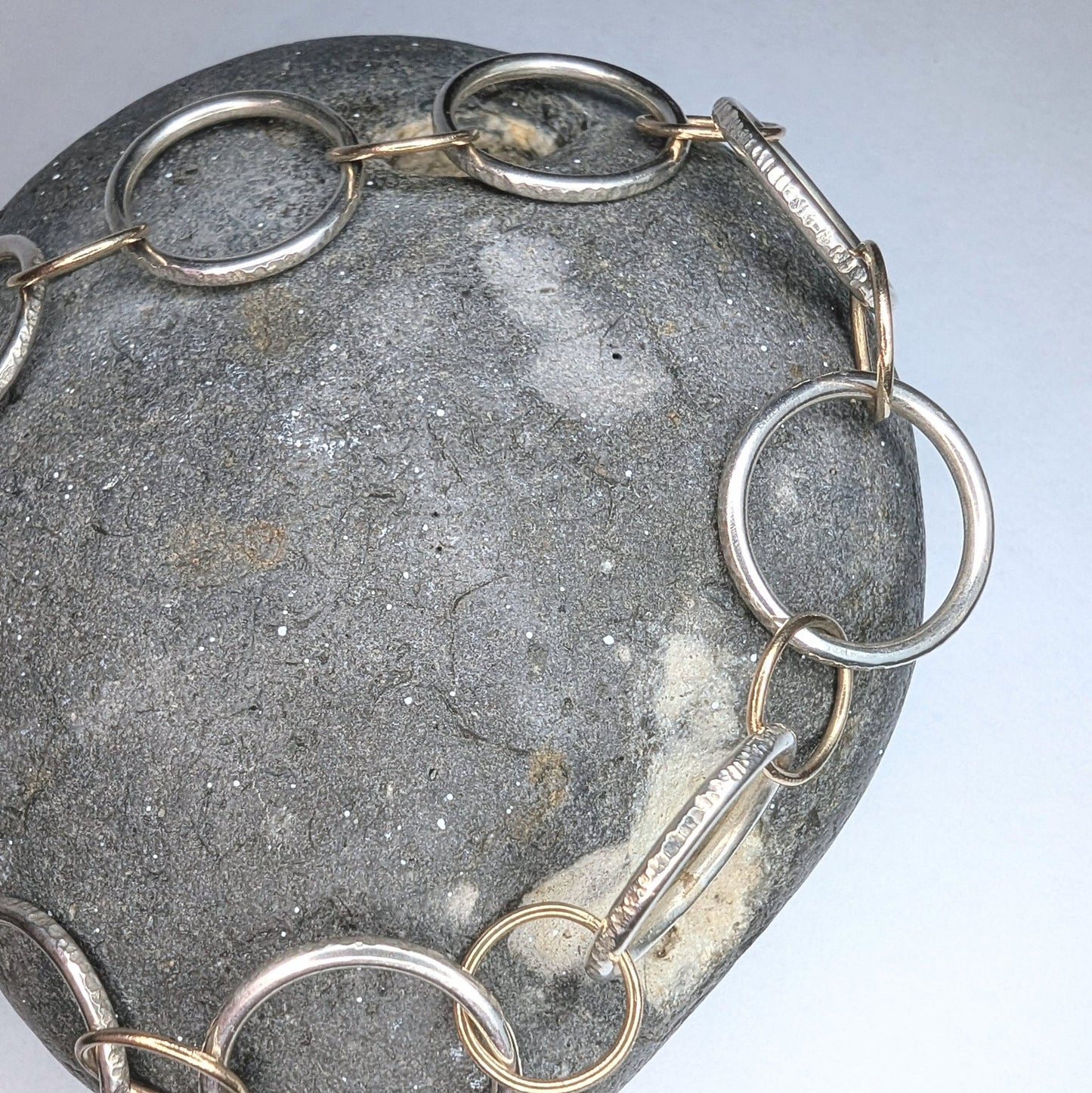 Recycled Sterling Silver and 9ct Handmade Chain Link Bracelet - Not Lost Jewellery
