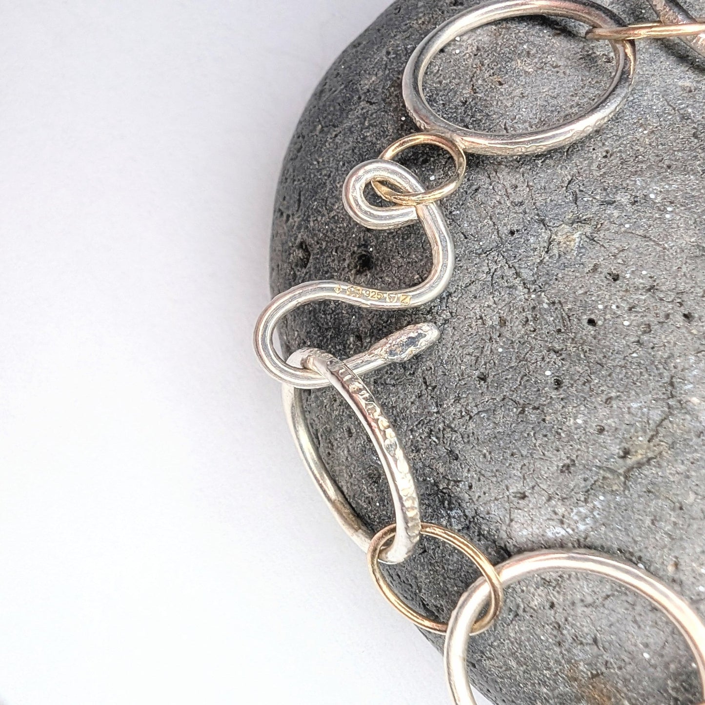 Recycled Sterling Silver and 9ct Handmade Chain Link Bracelet - Not Lost Jewellery
