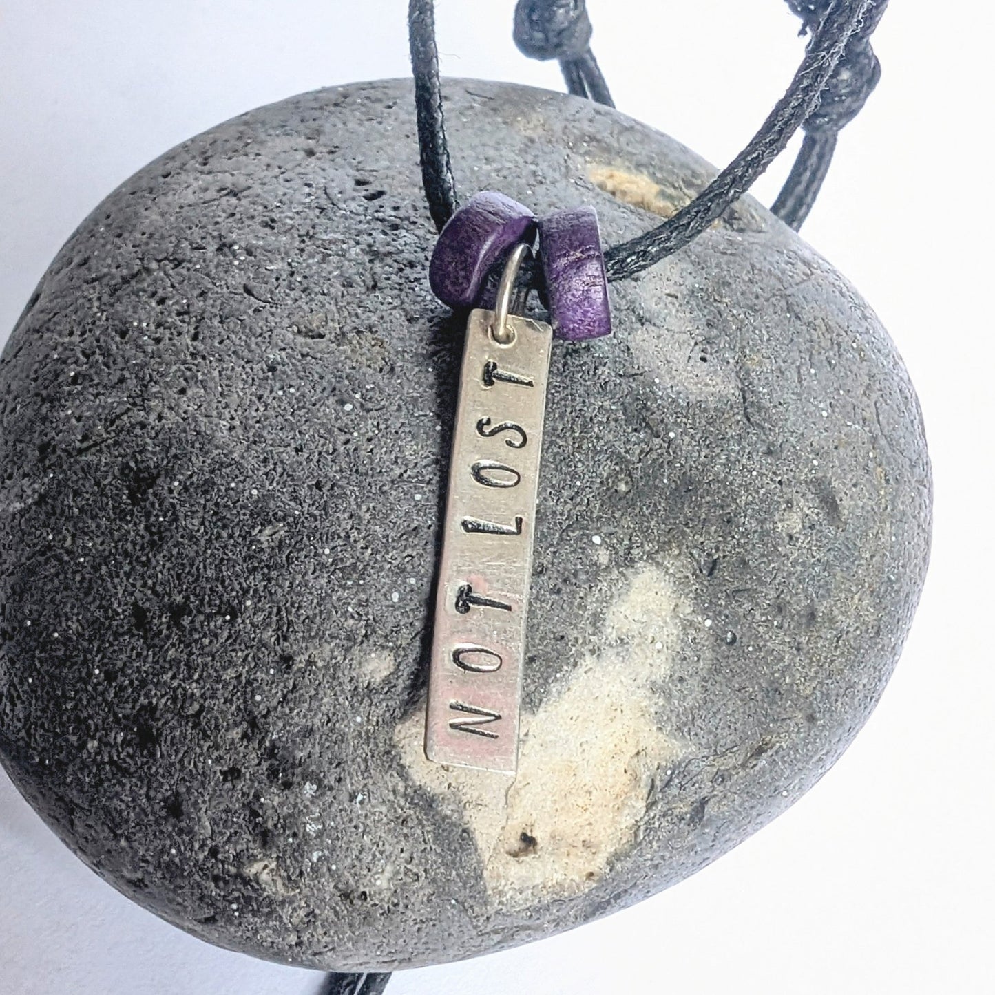 Recycled Sterling Silver 'Not Lost' & 'Lost' Pendant Cord Necklace - Not Lost Jewellery