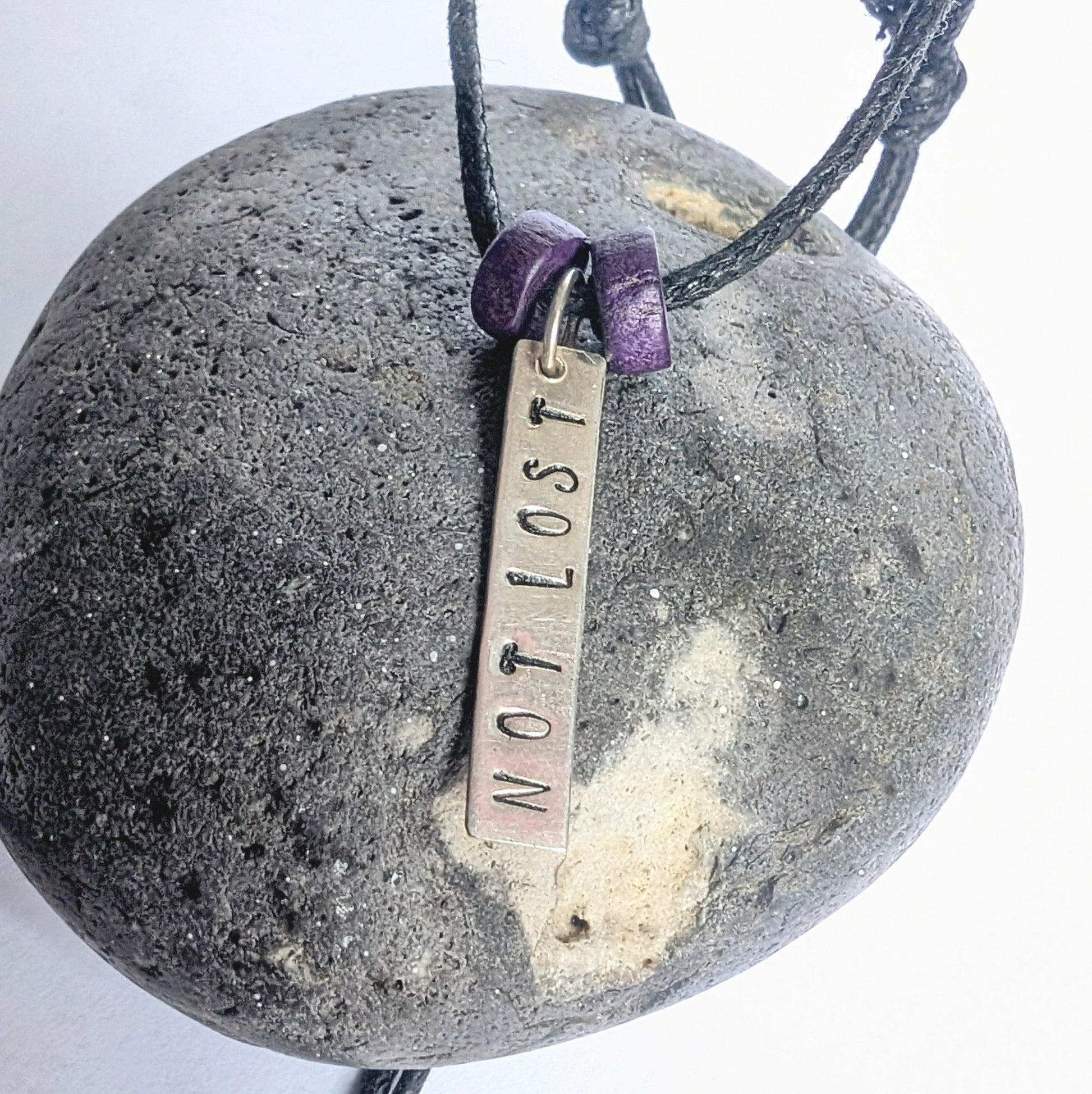Recycled Sterling Silver 'Not Lost' & 'Lost' Pendant Cord Necklace - Not Lost Jewellery
