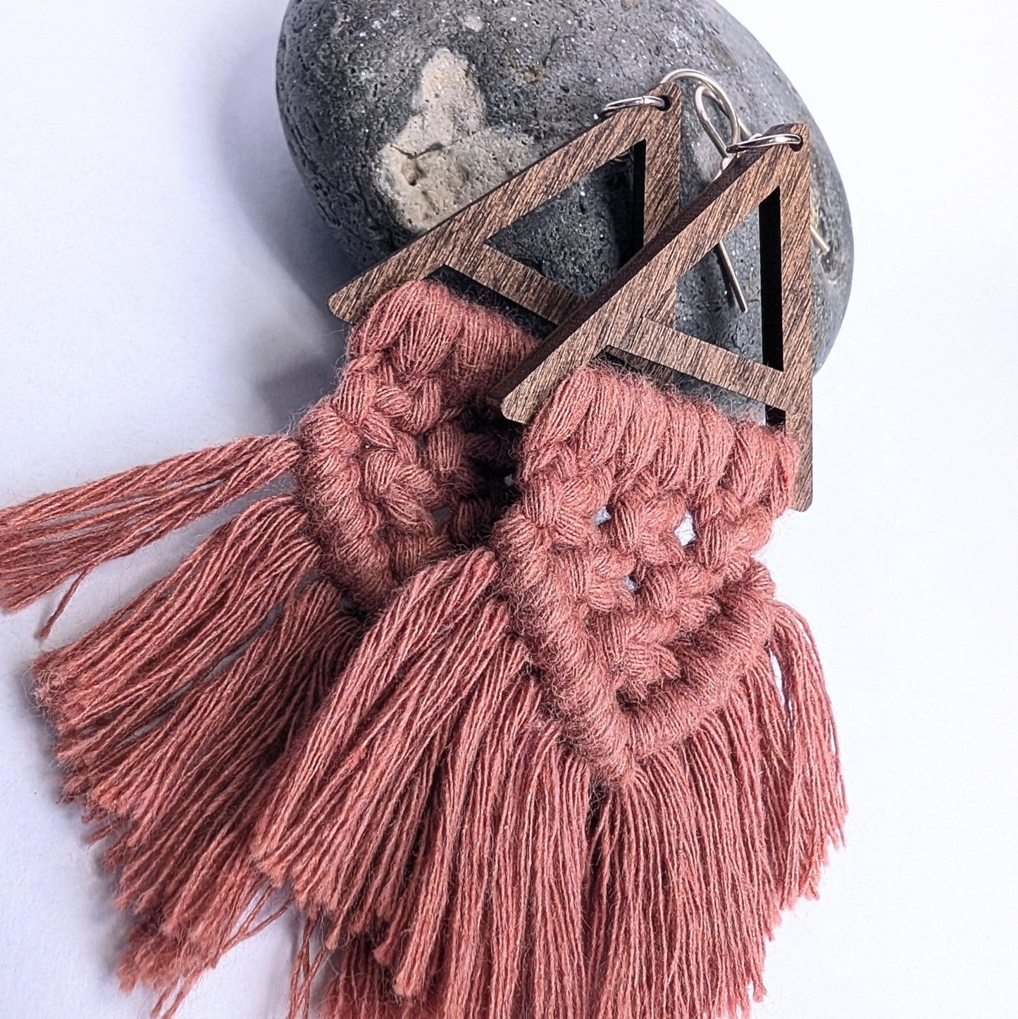 Statement Cotton Macrame & Recycled Sterling Silver Dangle Earrings - Not Lost Jewellery