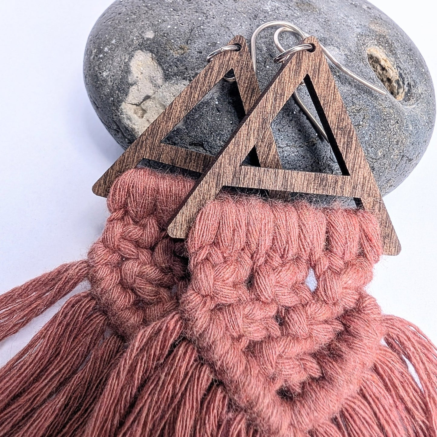 Statement Cotton Macrame & Recycled Sterling Silver Dangle Earrings - Not Lost Jewellery