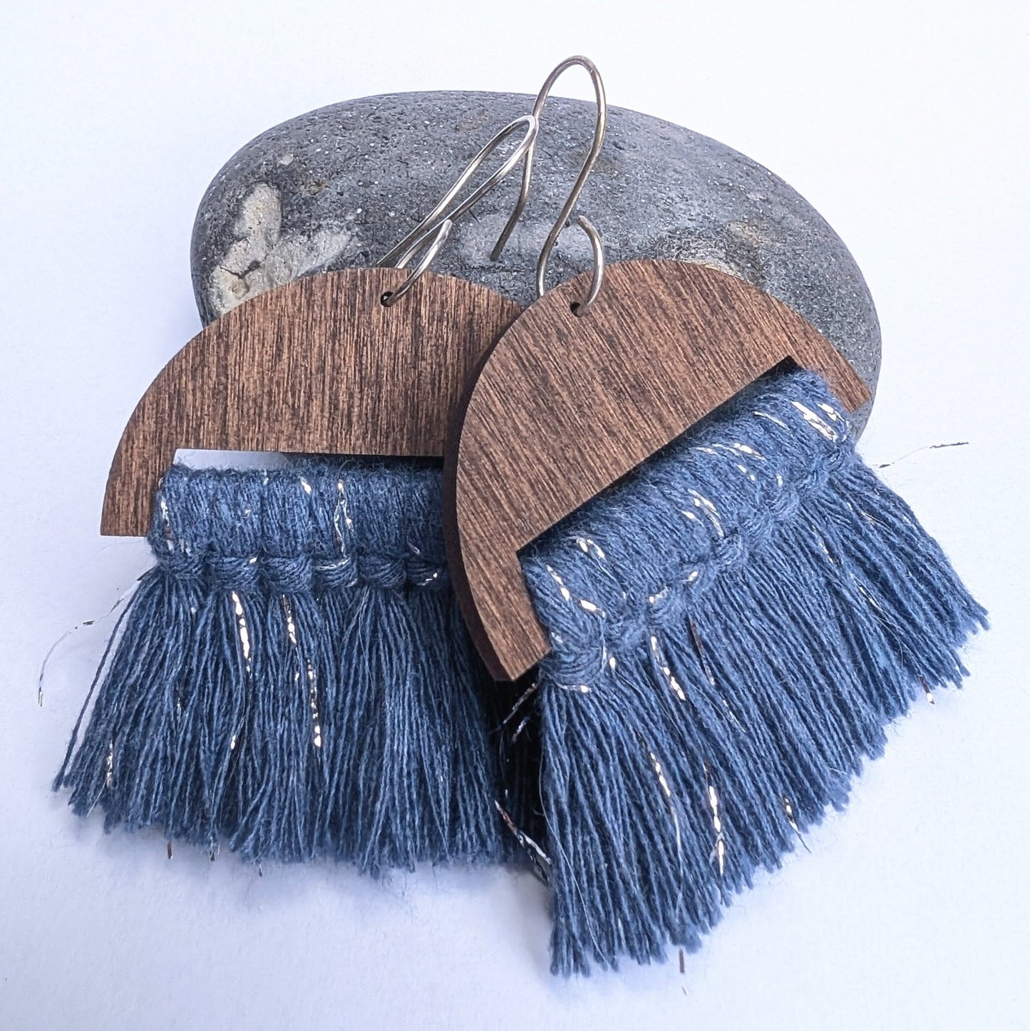 Tassel Cotton Macrame & Recycled Sterling Silver Dangle Earrings - Not Lost Jewellery
