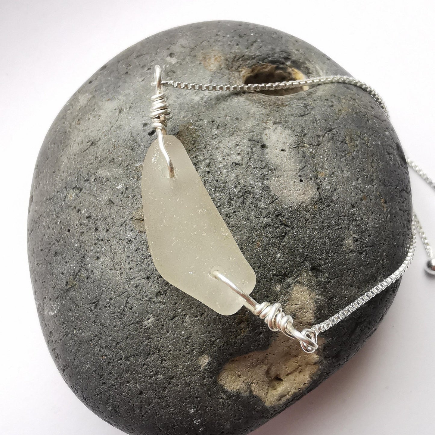 Clear Seaglass & Recycled Silver Adjustable Bracelet - Not Lost Jewellery