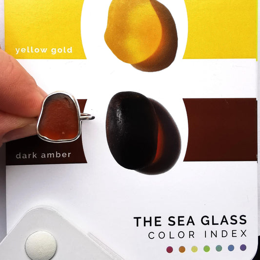 Dark Amber Seaglass & Recycled Sterling Silver Ring Size L - Not Lost Jewellery