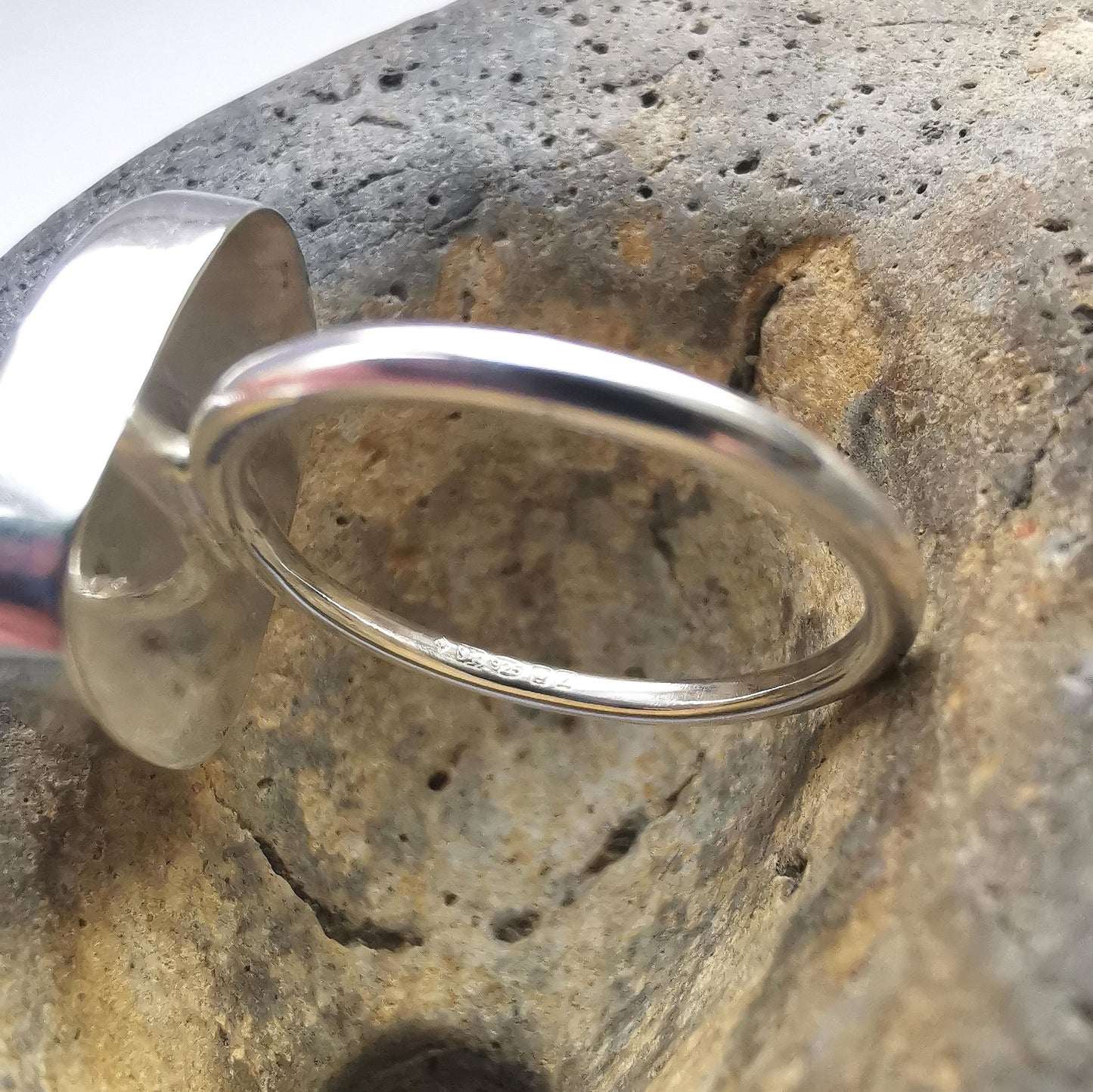 Dark Amber Seaglass & Recycled Sterling Silver Ring Size L - Not Lost Jewellery