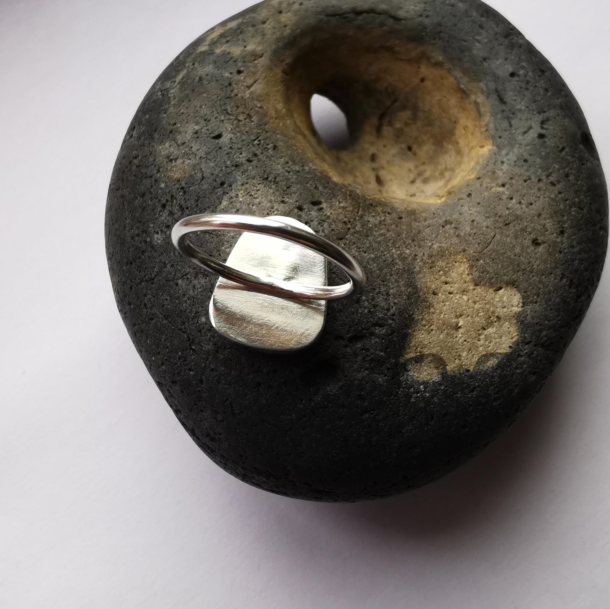 Dark Amber Seaglass & Recycled Sterling Silver Ring Size L - Not Lost Jewellery