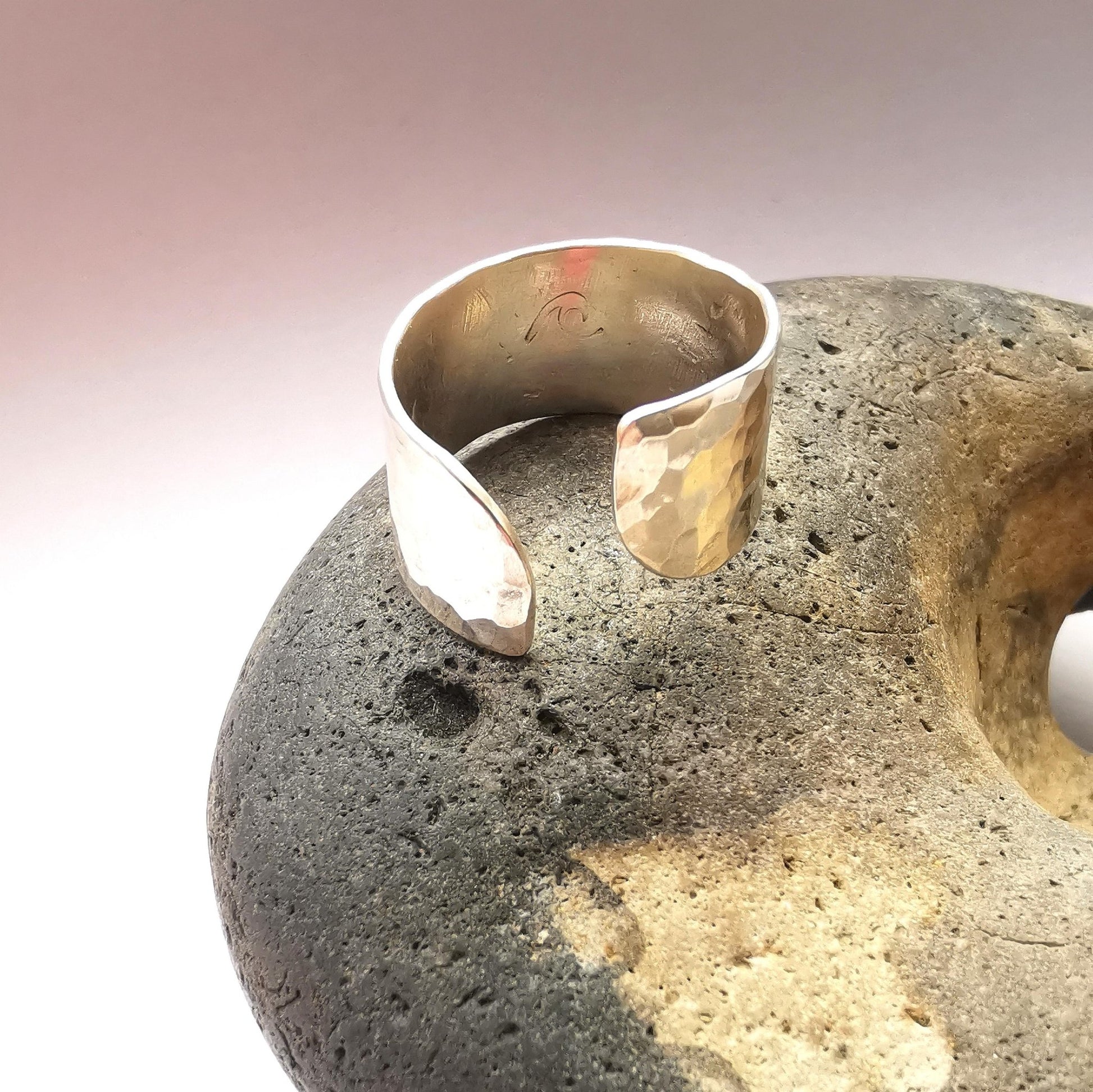 Hammered Recycled Sterling Silver Ring Cuff - Not Lost Jewellery