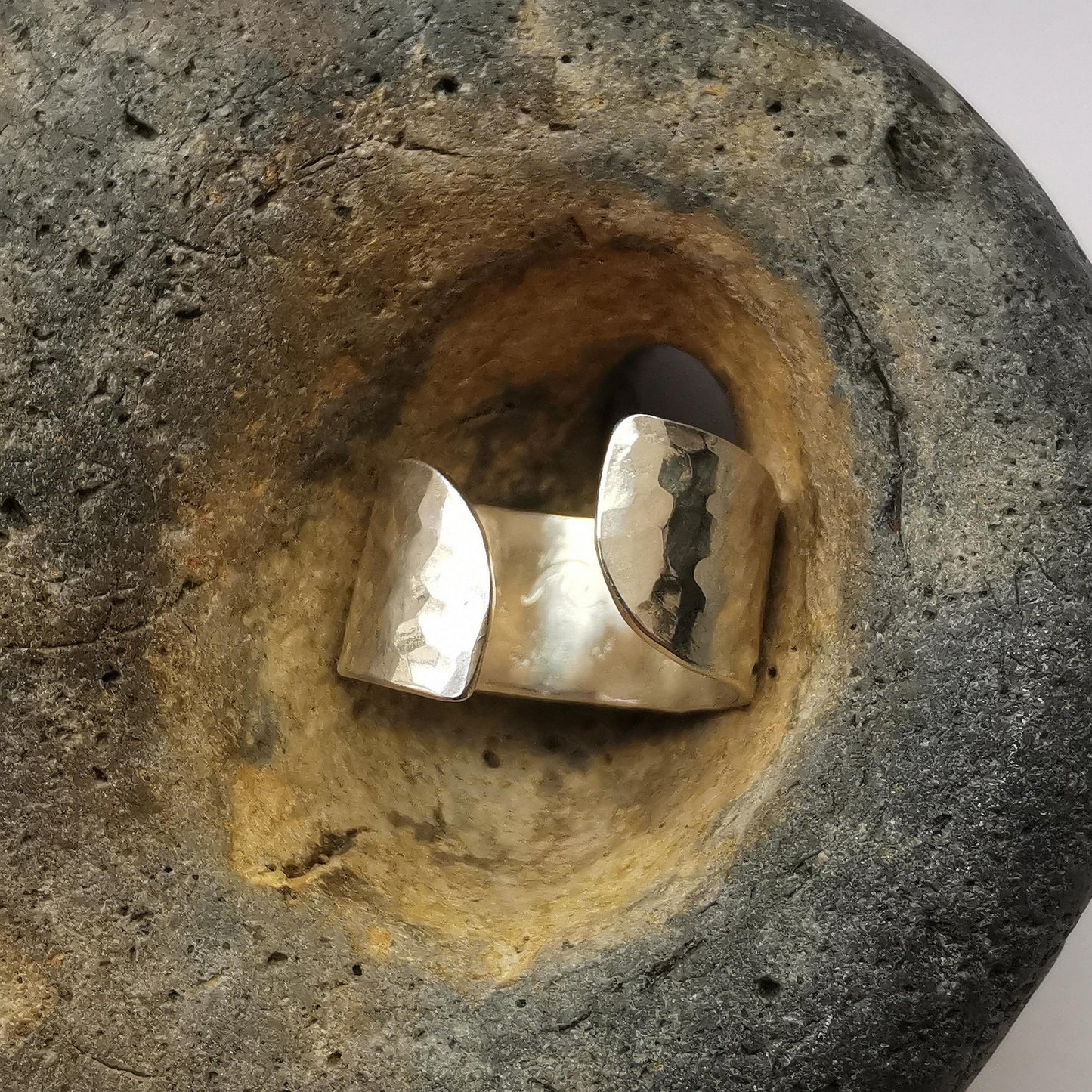 Hammered Recycled Sterling Silver Ring Cuff - Not Lost Jewellery