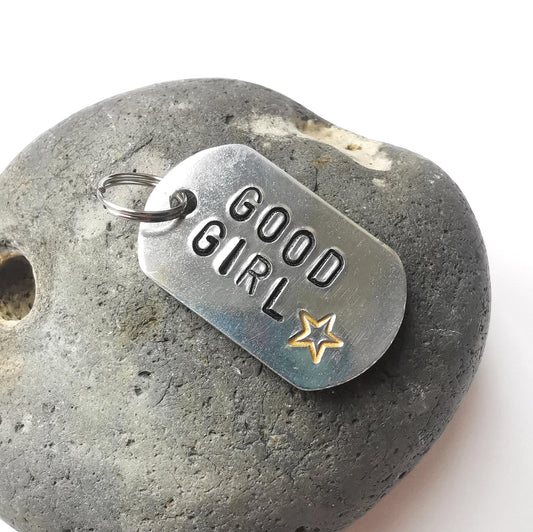 Hand Stamped Aluminium Dog Tag - Good Girl - Not Lost Jewellery