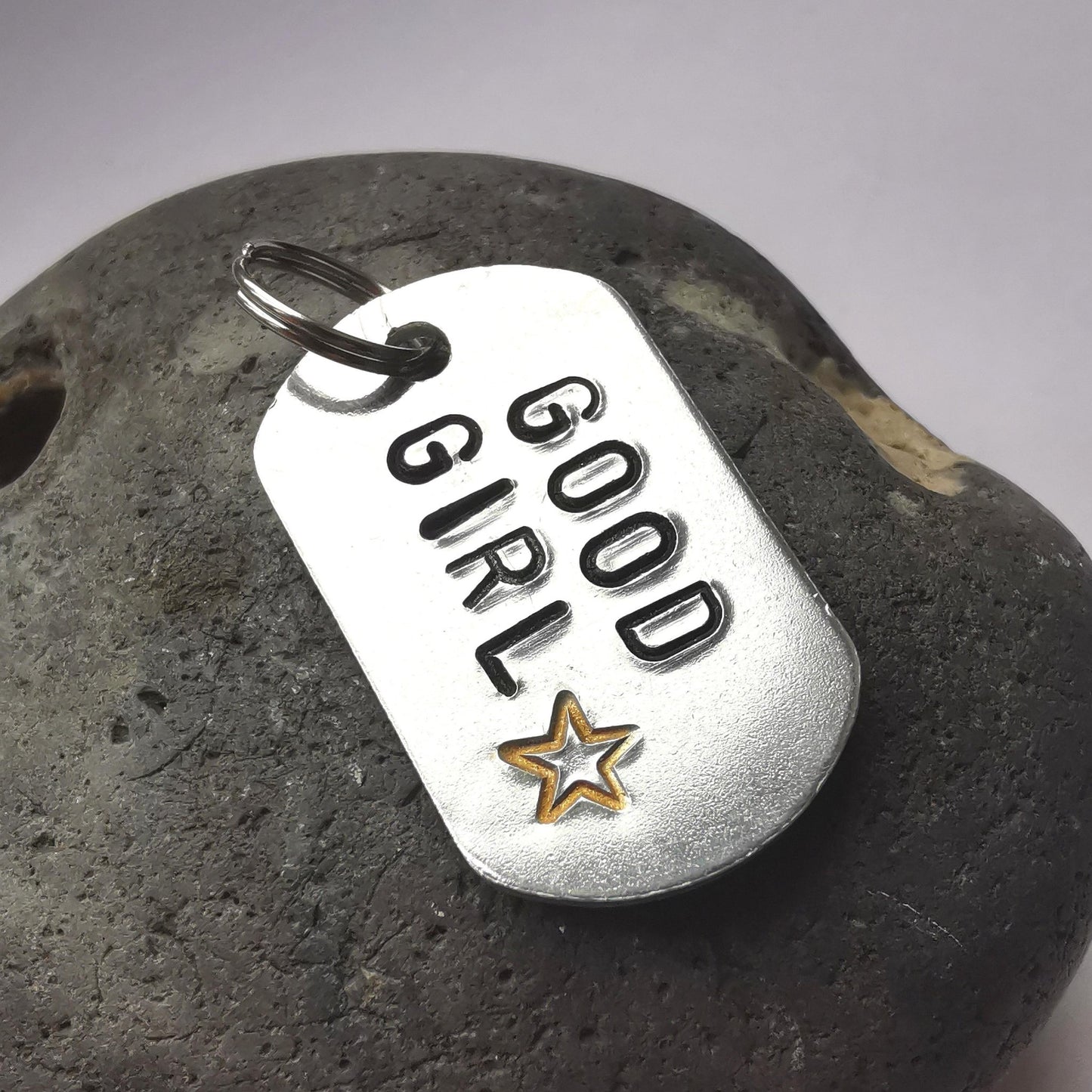 Hand Stamped Aluminium Dog Tag - Good Girl - Not Lost Jewellery