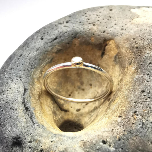 Recycled Silver Ring with 9ct Gold Pebble - Size P - Not Lost Jewellery