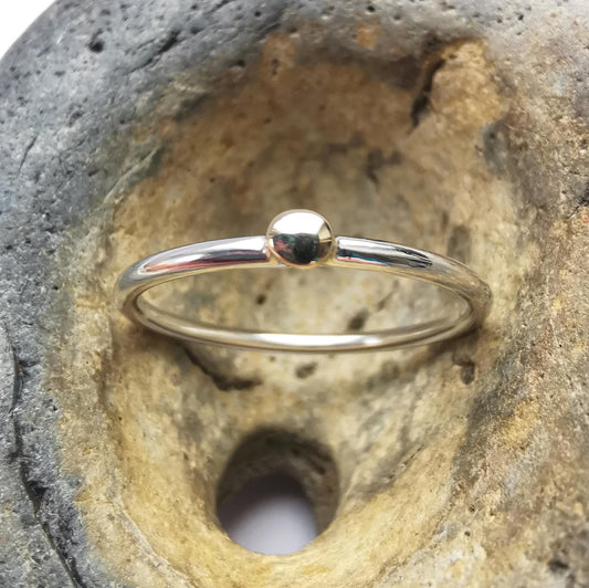 Recycled Silver Ring with 9ct Gold Pebble - Size P - Not Lost Jewellery
