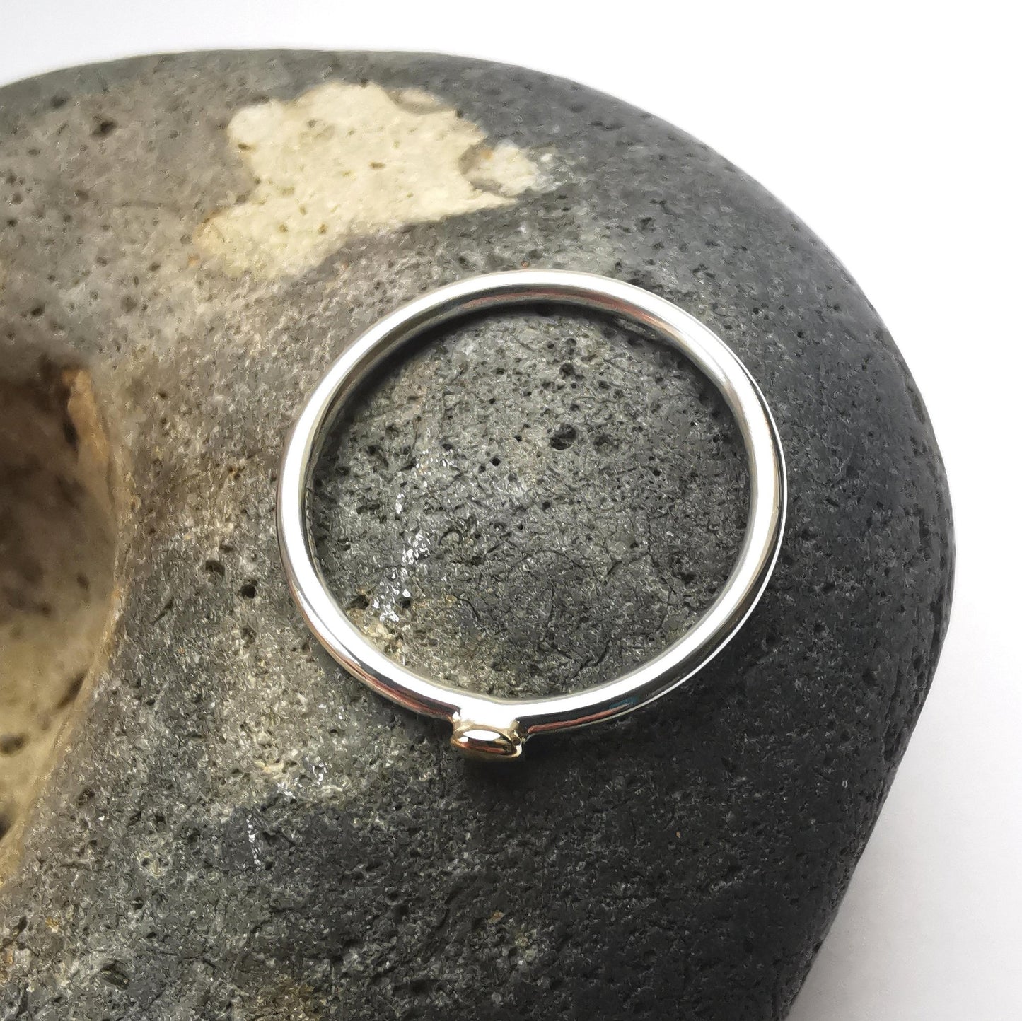 Recycled Silver Ring with 9ct Gold Pebble - Size P - Not Lost Jewellery