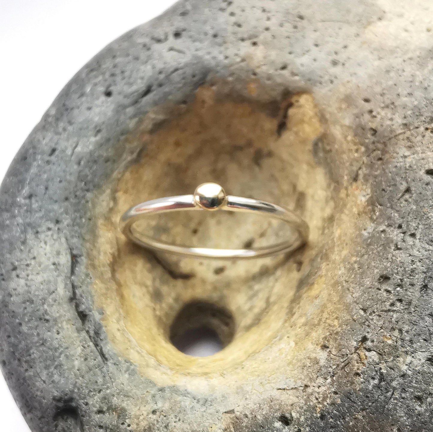 Recycled Silver Ring with 9ct Gold Pebble - Size P - Not Lost Jewellery