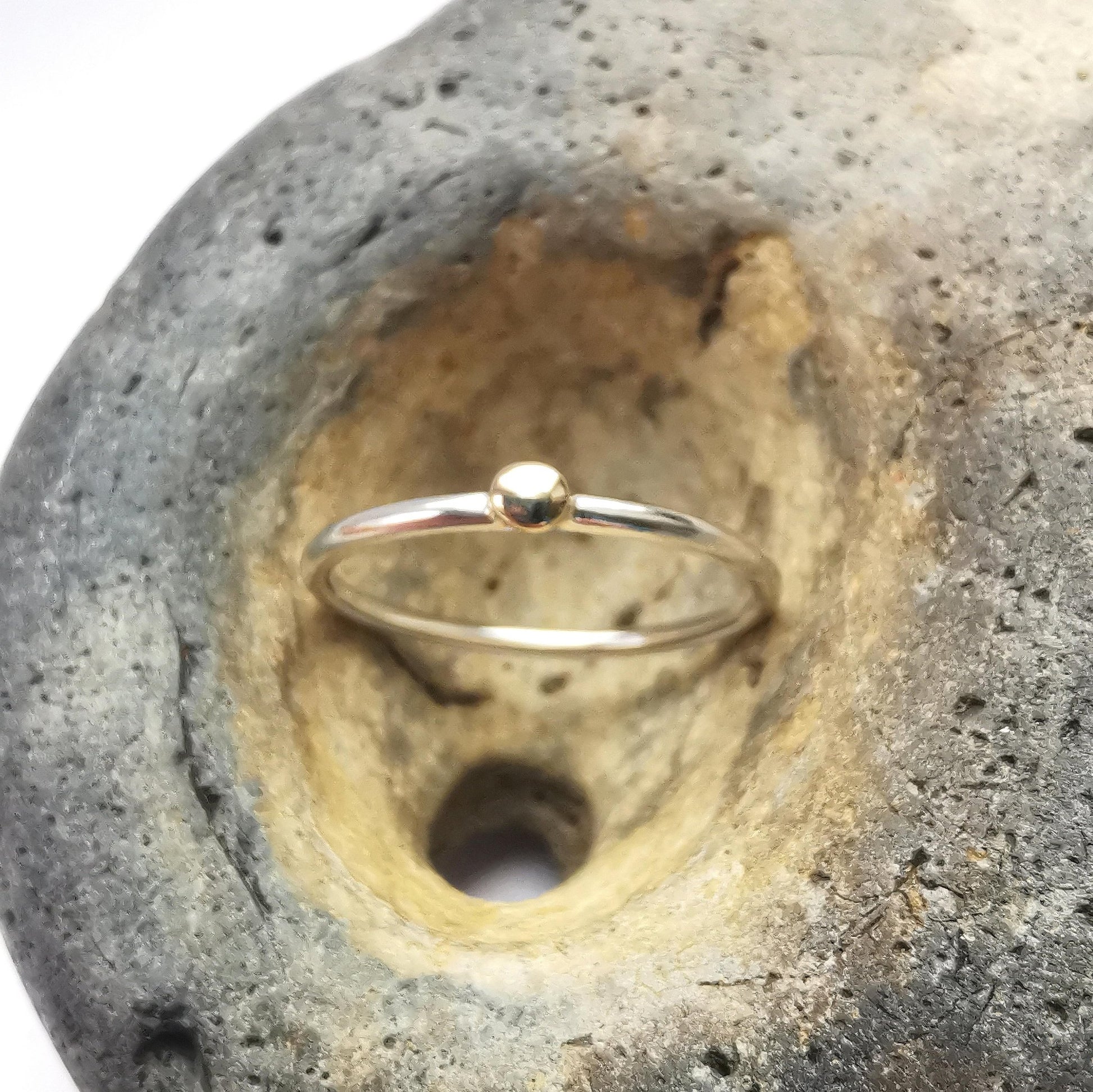 Recycled Silver Ring with 9ct Gold Pebble - Size P - Not Lost Jewellery