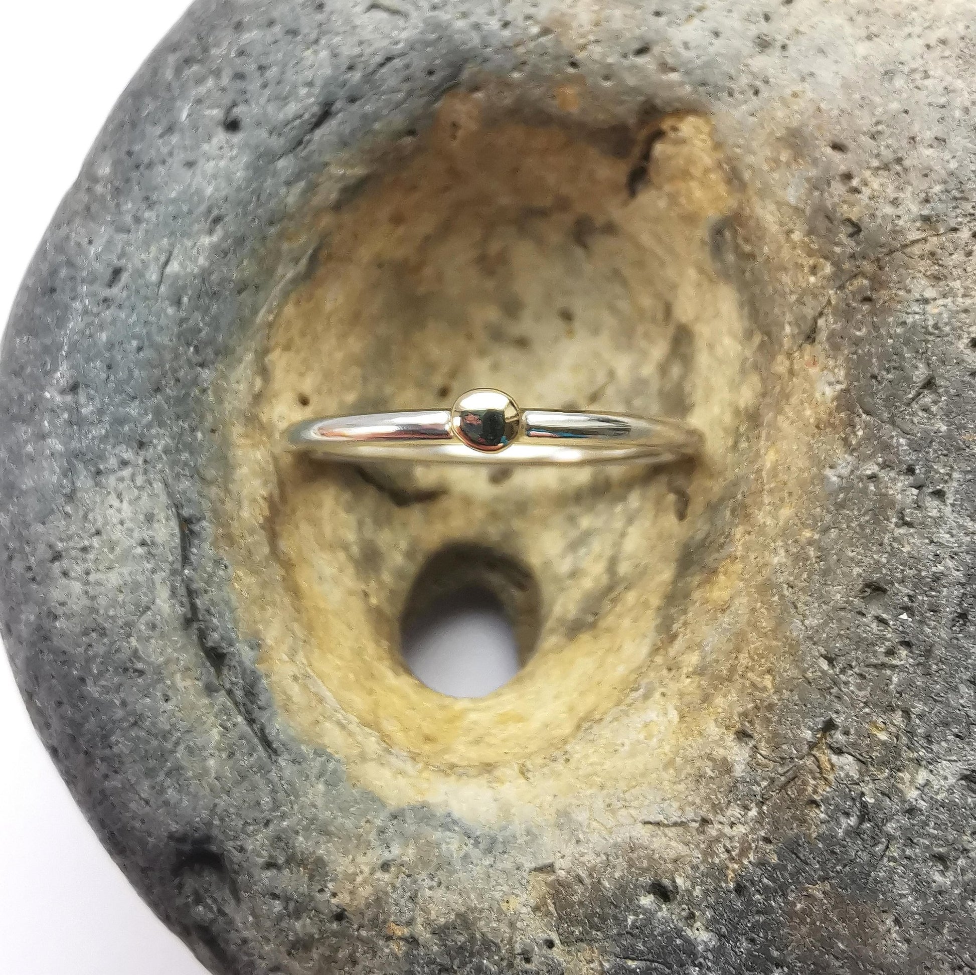 Recycled Silver Ring with 9ct Gold Pebble - Size P - Not Lost Jewellery