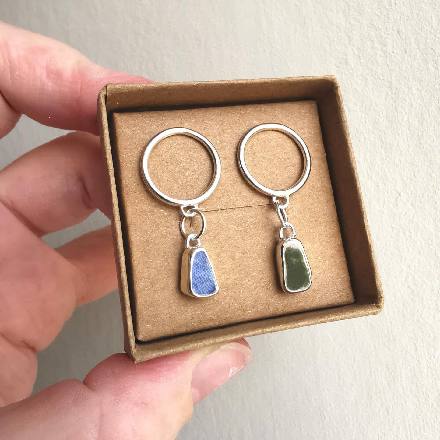 Recycled Sterling Silver Circle Studs with Sea Pottery Dangles - Not Lost Jewellery
