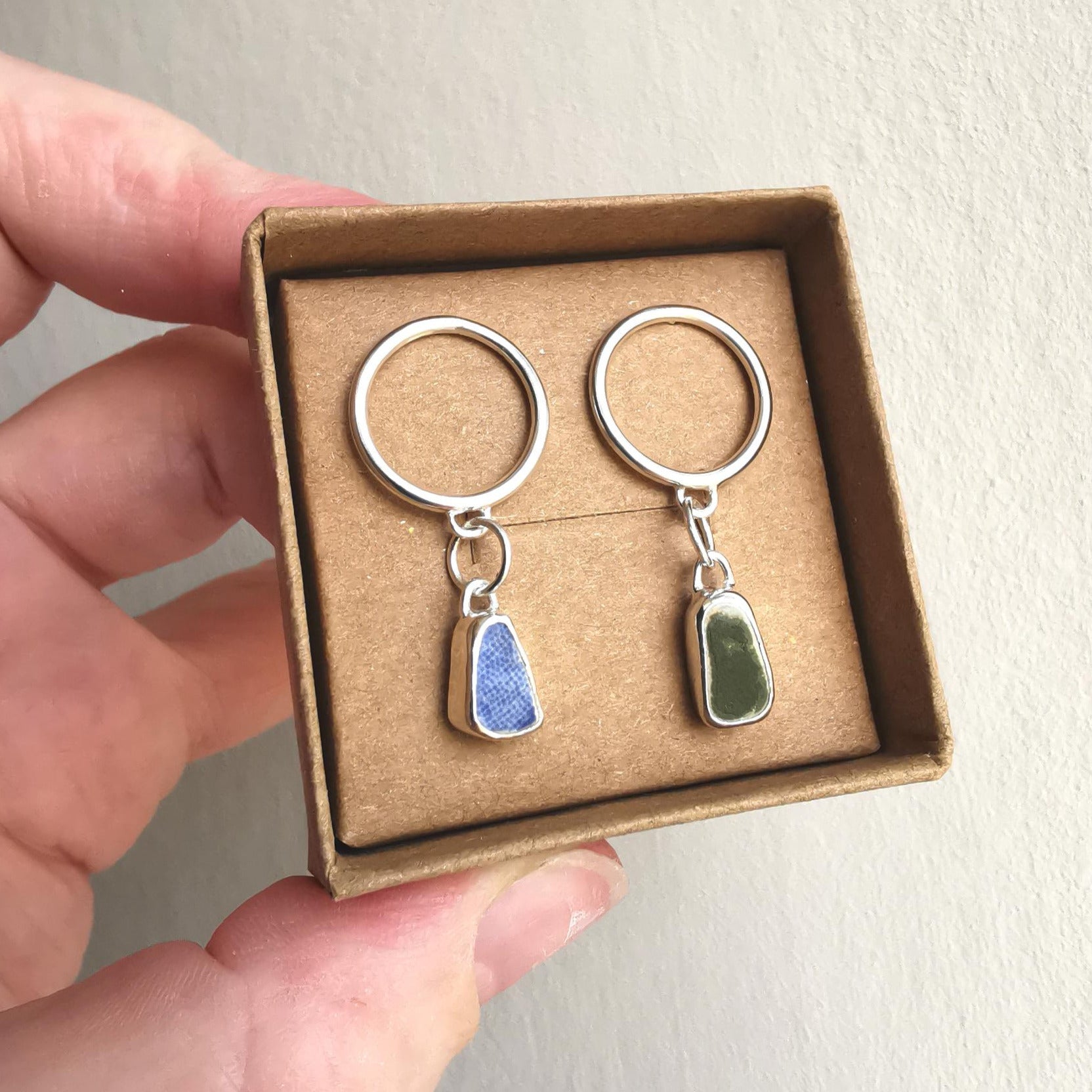 Recycled Sterling Silver Circle Studs with Sea Pottery Dangles - Not Lost Jewellery