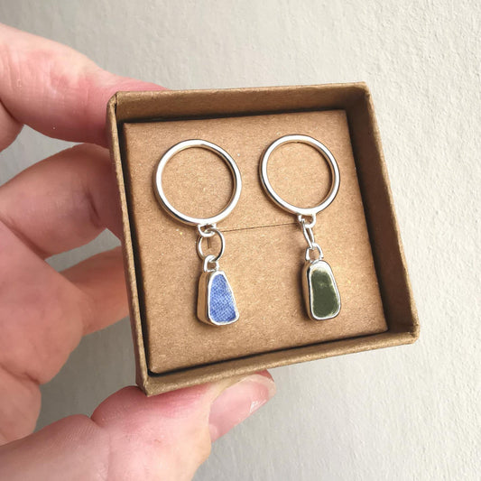 Recycled Sterling Silver Circle Studs with Sea Pottery Dangles - Not Lost Jewellery