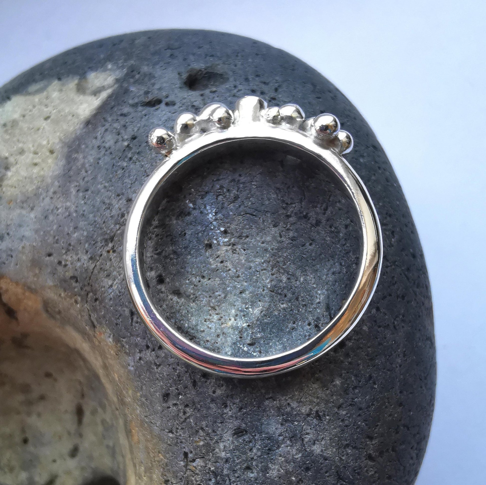 Recycled Sterling Silver Granulation Cluster Ring with Pink Cubic Zirconia Size R 1/2 - Not Lost Jewellery