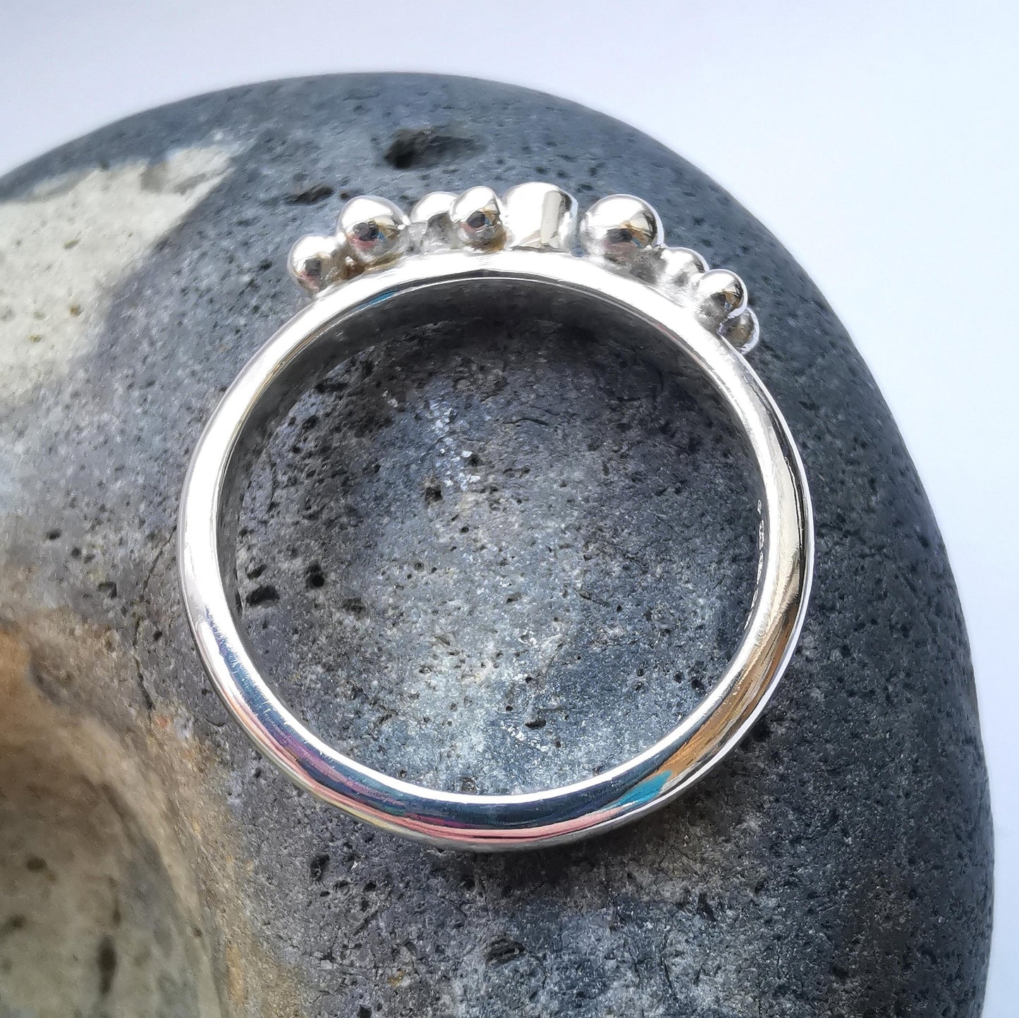 Recycled Sterling Silver Granulation Cluster Ring with Pink Cubic Zirconia Size R 1/2 - Not Lost Jewellery