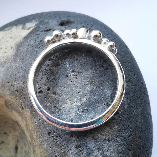Recycled Sterling Silver Granulation Cluster Ring with Pink Cubic Zirconia Size R 1/2 - Not Lost Jewellery