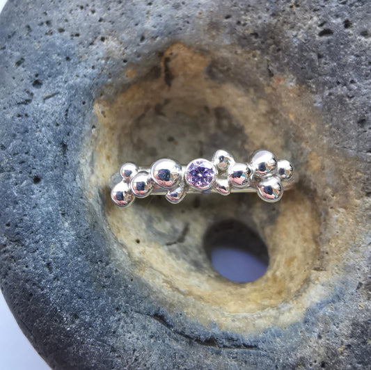 Recycled Sterling Silver Granulation Cluster Ring with Pink Cubic Zirconia Size R 1/2 - Not Lost Jewellery