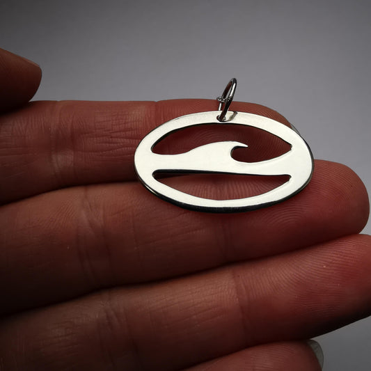 Recycled Sterling Silver Retro Surf Sea Wave Ocean Pendant Necklace - Not Lost Jewellery