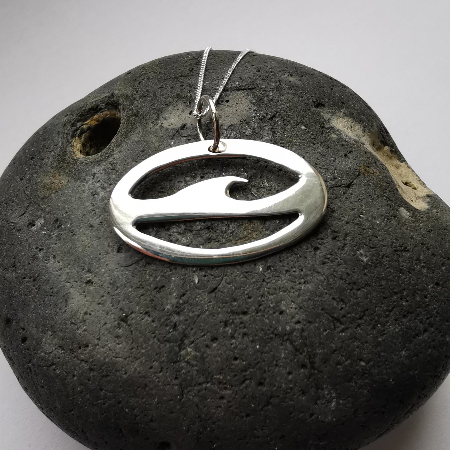 Recycled Sterling Silver Retro Surf Sea Wave Ocean Pendant Necklace - Not Lost Jewellery