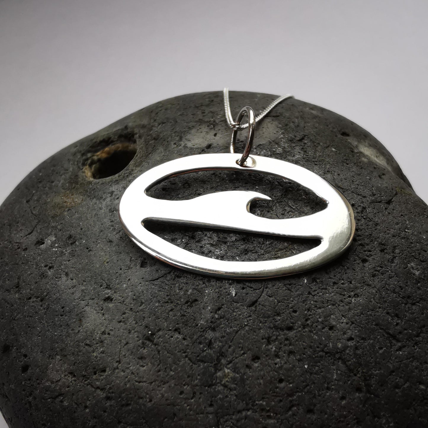 Recycled Sterling Silver Retro Surf Sea Wave Ocean Pendant Necklace - Not Lost Jewellery