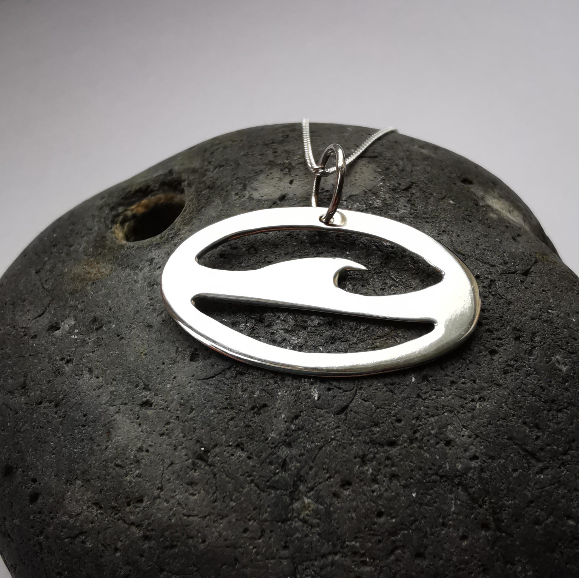 Recycled Sterling Silver Retro Surf Sea Wave Ocean Pendant Necklace - Not Lost Jewellery