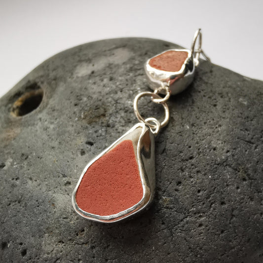 Red Sea Pottery Two Tier Recycled Silver Pendant Necklace - Not Lost Jewellery