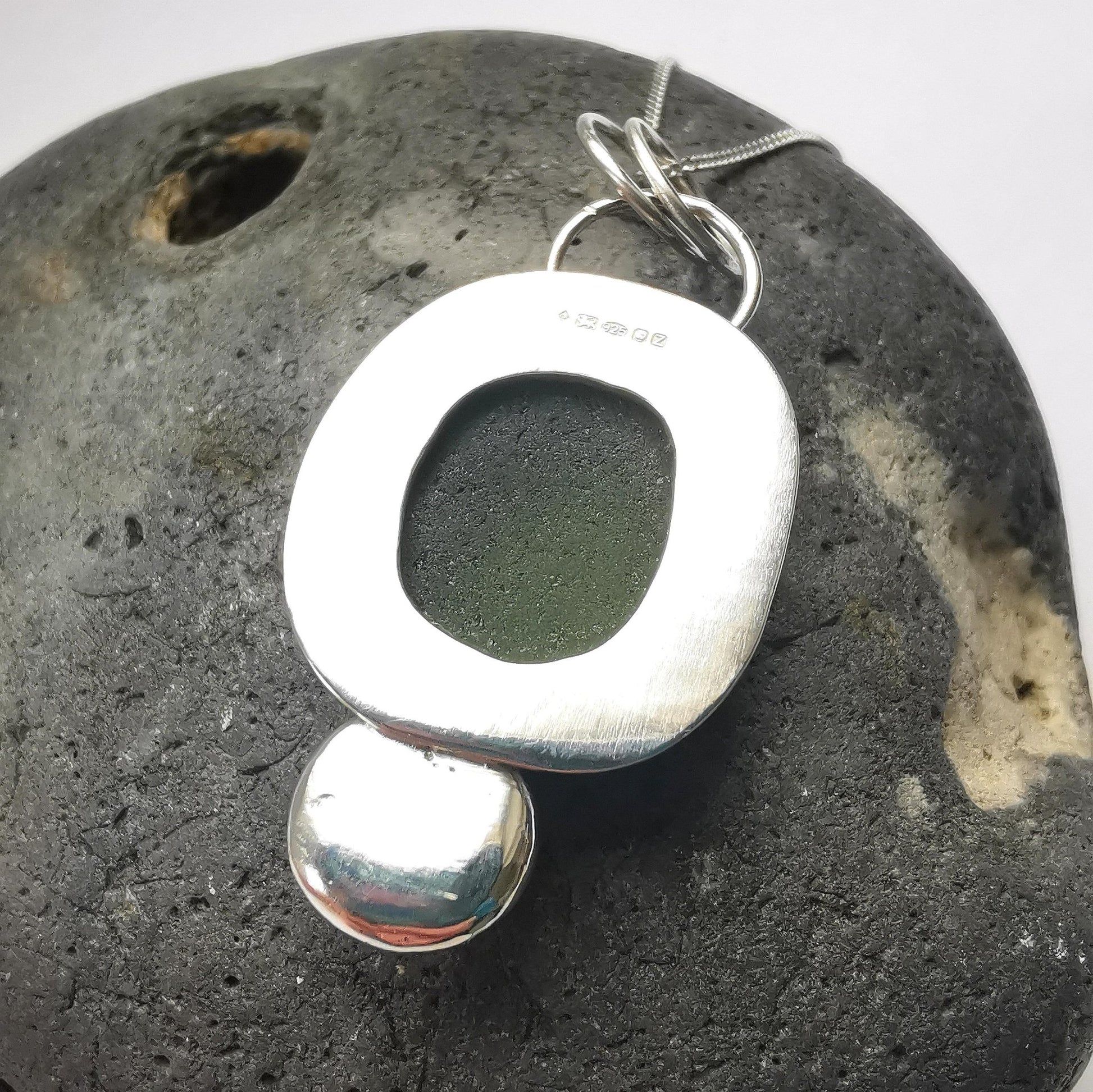 Sage Seaglass and Recycled Silver Pendant Necklace - Not Lost Jewellery