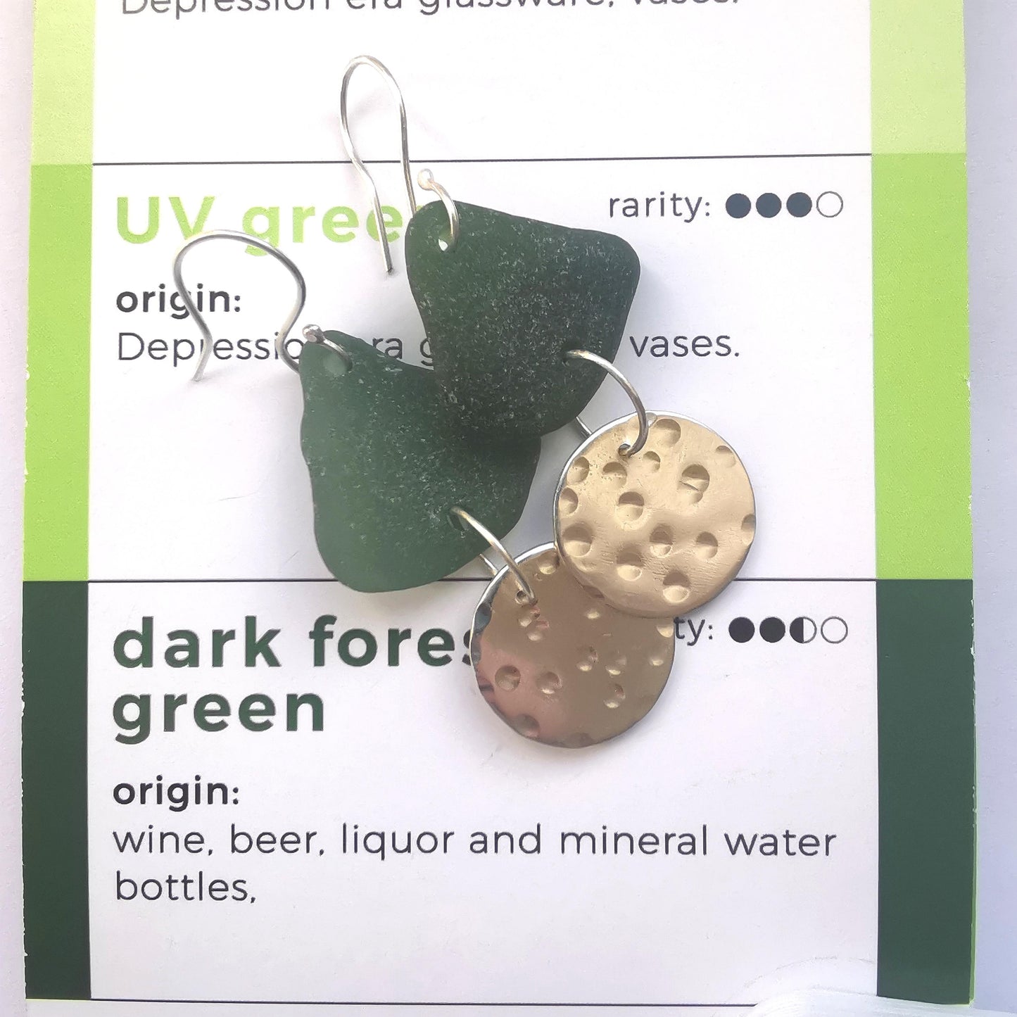 Statement Earrings with Dark Forest Green Seaglass and Recycled Sterling Silver - Not Lost Jewellery