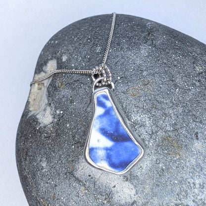 Blue Tile Recycled Silver Chunky Pendant Necklace - Not Lost Jewellery