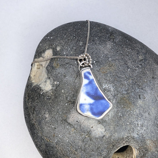 Blue Tile Recycled Silver Chunky Pendant Necklace - Not Lost Jewellery