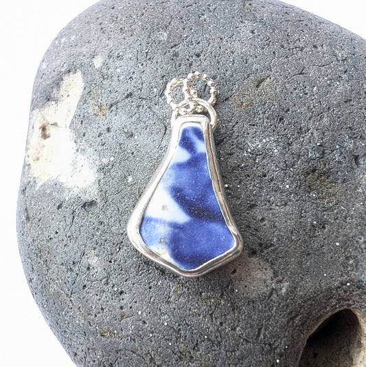 Blue Tile Recycled Silver Chunky Pendant Necklace - Not Lost Jewellery