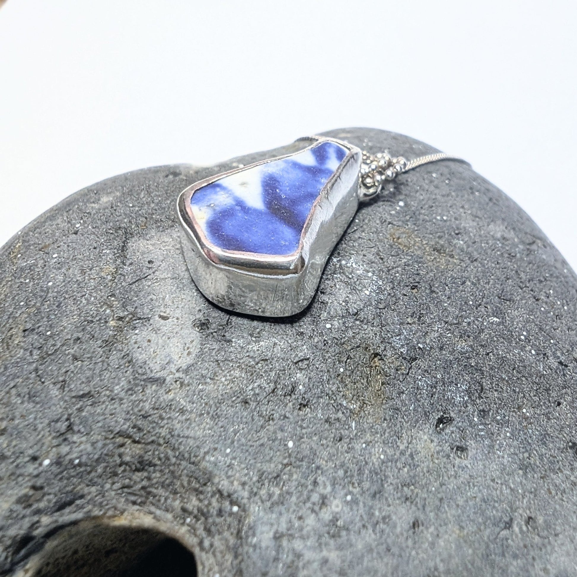 Blue Tile Recycled Silver Chunky Pendant Necklace - Not Lost Jewellery