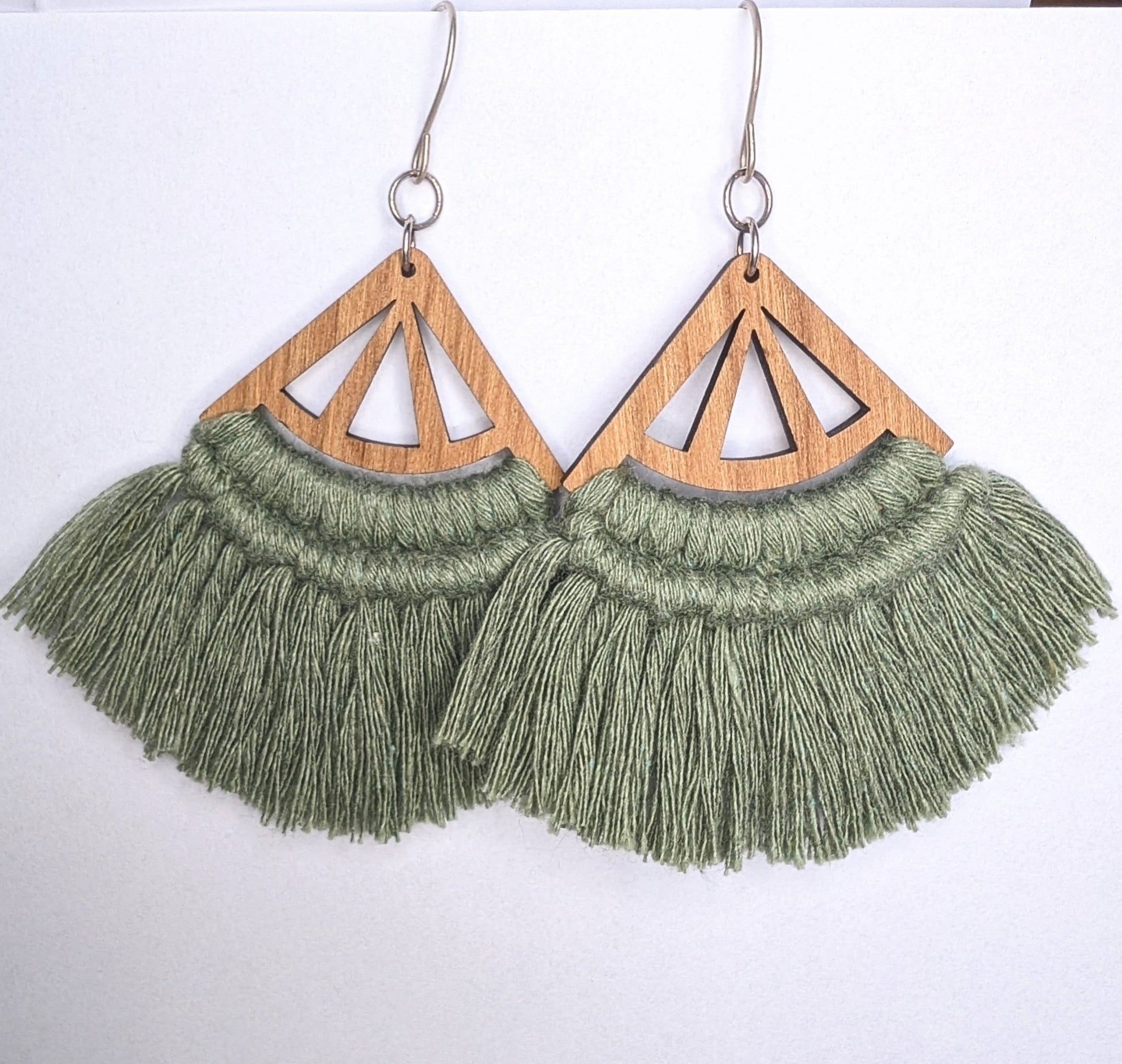 Fan Cotton Macrame & Recycled Sterling Silver Dangle Earrings - Not Lost Jewellery