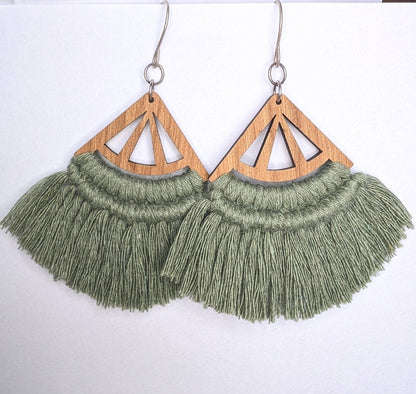 Fan Cotton Macrame & Recycled Sterling Silver Dangle Earrings - Not Lost Jewellery
