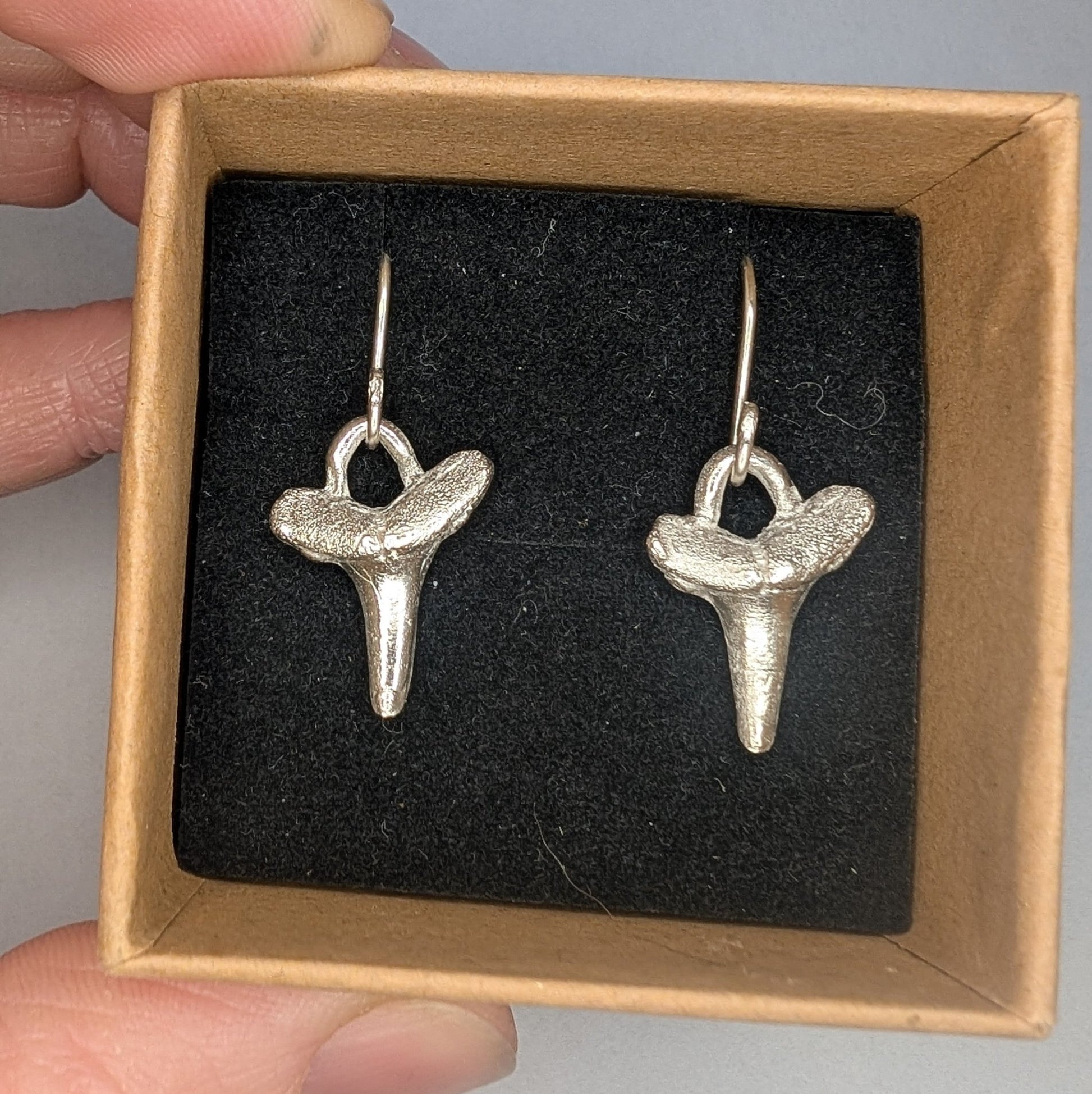 Fine Silver Shark Tooth Dangle Hook Earrings - Not Lost Jewellery