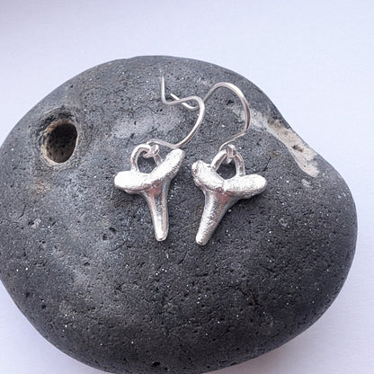 Fine Silver Shark Tooth Dangle Hook Earrings - Not Lost Jewellery